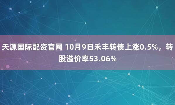 天源国际配资官网 10月9日禾丰转债上涨0.5%，转股溢价率53.06%