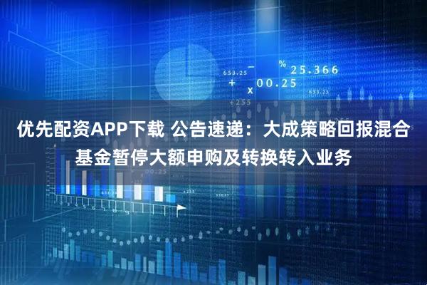 优先配资APP下载 公告速递：大成策略回报混合基金暂停大额申购及转换转入业务
